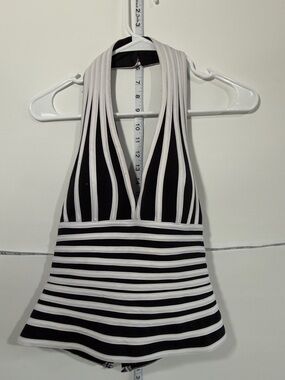 CACHE Y2k baddie Black and White Striped Halter Top